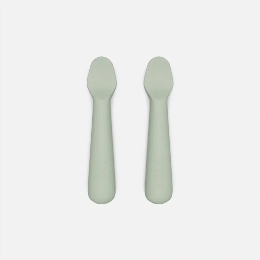 Sage Green and Oatmeal Silicone Baby Spoons